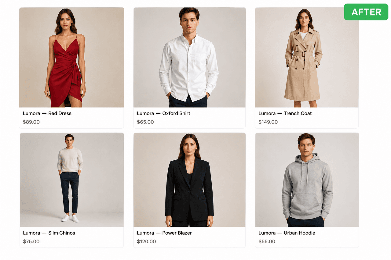 After — same product grid with perfectly framed crops using Focal Point